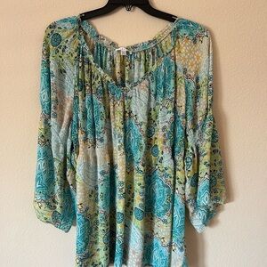 Bohemian Green and Blue Women's Top Size 3X Multicolored